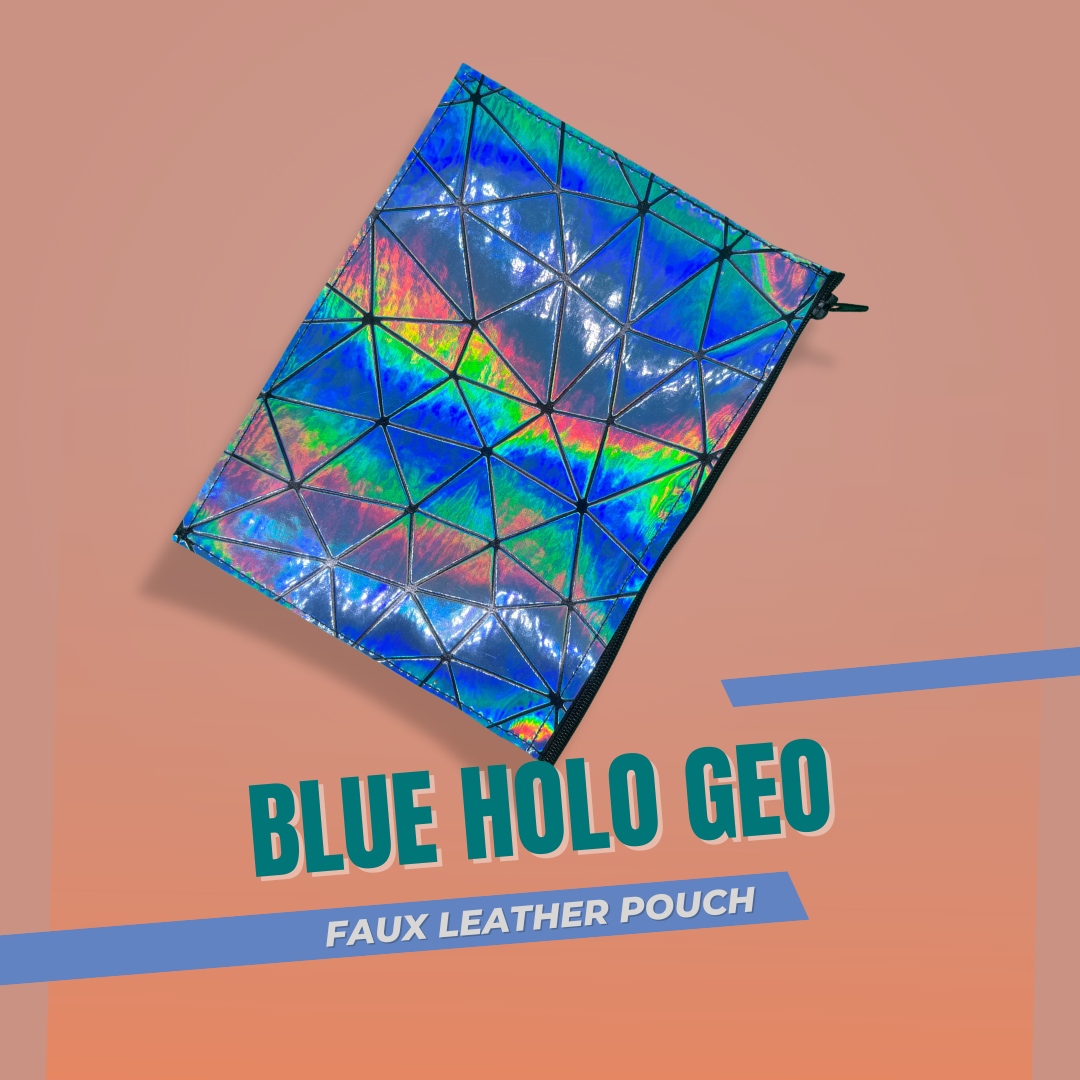 Blue Holo Geo- Faux Leather Pouch