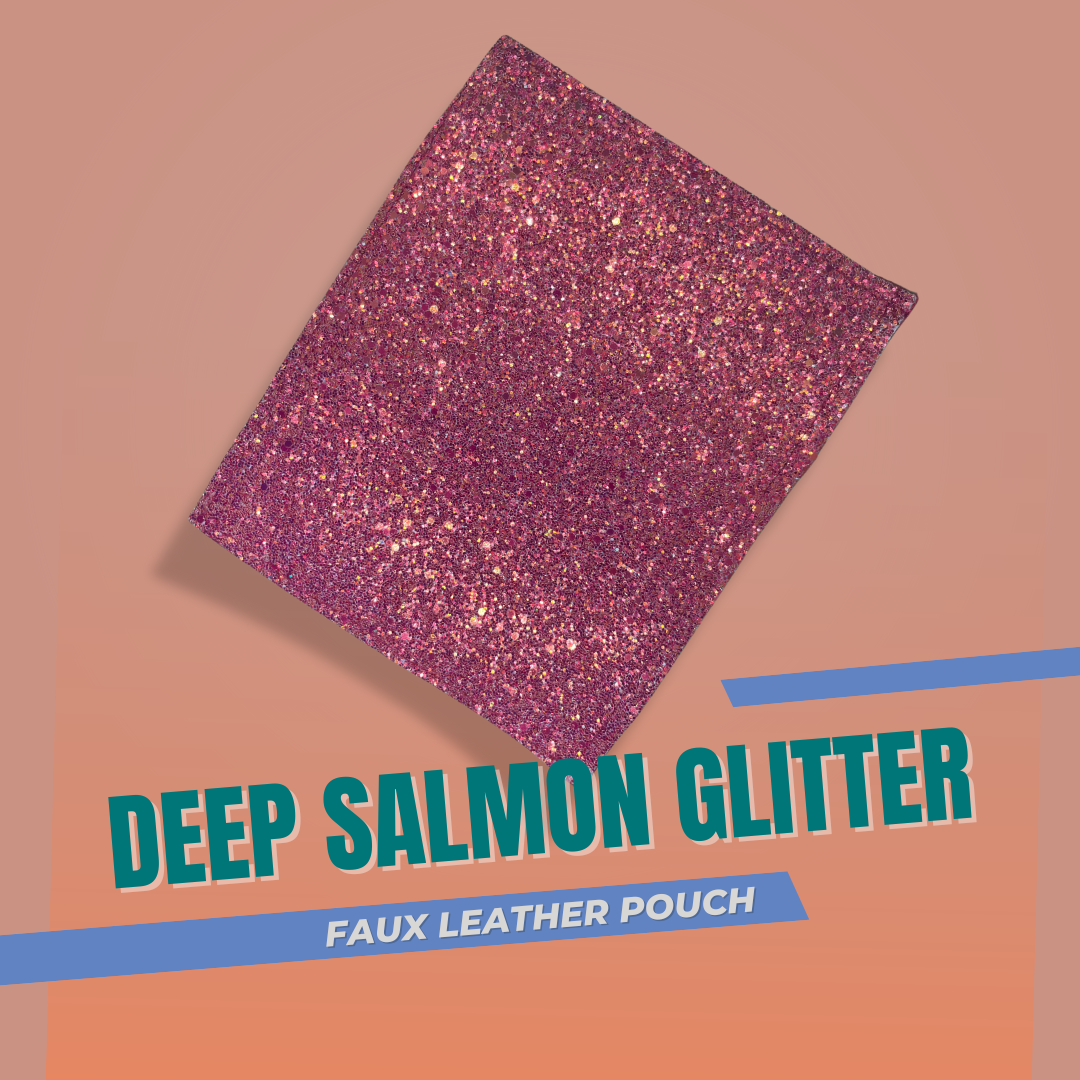 Deep Salmon Glitter- Faux Leather Pouch